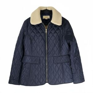 MICHAEL Michael Kors Navy Quilted Puffer with Cream Collar